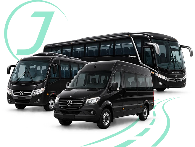 Frota JADE: van executiva, micro-ônibus e ônibus